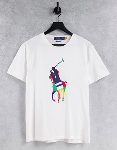 Белая футболка с большим разноцветным логотипом игрока поло Polo Ralph Lauren-Белый