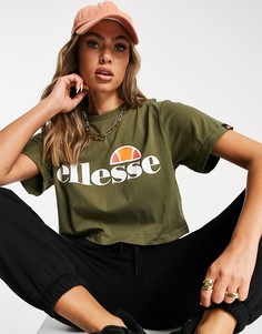 Укороченная футболка цвета хаки ellesse-Зеленый цвет
