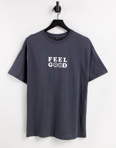 Темно-серая футболка с принтом "Feel Good" ASOS DESIGN-Серый
