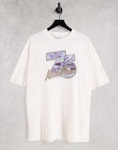 Футболка бойфренда цвета экрю с гоночным принтом 75 Topshop-Светло-бежевый цвет