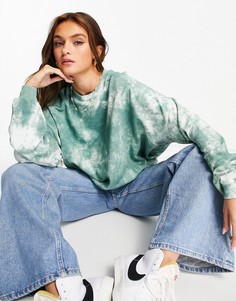 Oversized-свитшот с принтом тай-дай цвета хаки ASOS DESIGN-Зеленый цвет