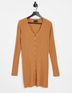 Бежевое трикотажное платье мини в рубчик на пуговицах ASOS DESIGN-Светло-бежевый цвет