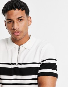 Вязаное поло в черно-белую горизонтальную полоску Topman-Белый
