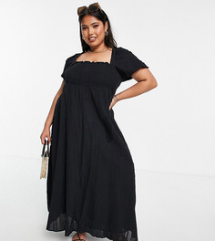 Черное платье макси с присборенным лифом и пышными рукавами ASOS DESIGN Curve-Черный цвет