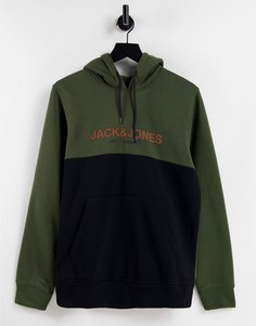 Худи цвета хаки в стиле колор блок Jack & Jones Essentials-Зеленый цвет