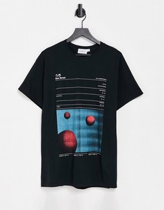 Черная oversized-футболка с принтом с планетами Topman-Черный цвет