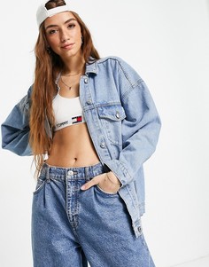 Синяя выбеленная джинсовая куртка из органического хлопка в стиле oversized Stradivarius-Голубой