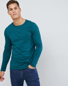 Зеленый лонгслив с короткой планкой на пуговицах ASOS DESIGN