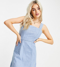 Выбеленный сарафан мини из мягкого денима ASOS DESIGN Petite-Голубой