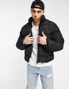 Черный стеганый квадратами пуховик ASOS DESIGN-Черный цвет