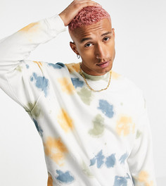 Бежевый oversized-свитшот с эффектом тай-дай и принтами смайлика на локтях ASOS DESIGN-Светло-бежевый цвет