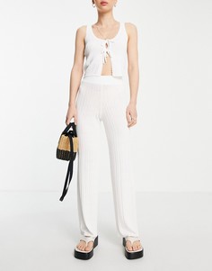 Трикотажные широкие брюки кремового цвета от комплекта ASOS DESIGN-Белый