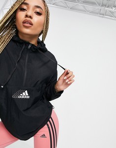 Черная куртка с капюшоном и повторяющимся логотипом на груди adidas Training-Черный цвет