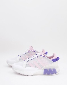 Белые кроссовки с фиолетовой отделкой adidas Originals ZX 2K Boost Pure-Белый