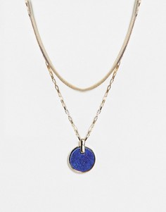Золотистое ярусное ожерелье с подвеской в виде синего камня Topshop-Золотистый