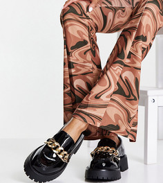 Черные лакированные лоферы для широкой стопы с массивной цепочкой ASOS DESIGN Mai-Черный цвет