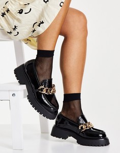 Черные лакированные лоферы с массивной цепочкой ASOS DESIGN Mai-Черный цвет