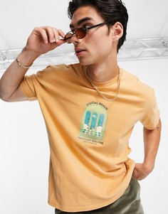 Футболка выбеленного горчичного цвета с цифровым принтом Topman-Желтый