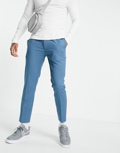 Синие зауженные брюки-джоггеры в строгом стиле Topman-Голубой
