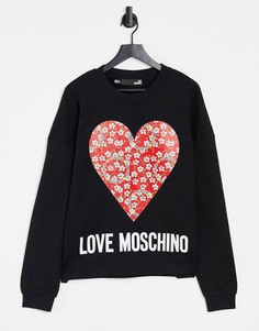 Черный свитшот с большим сердцем и логотипом Love Moschino-Черный цвет