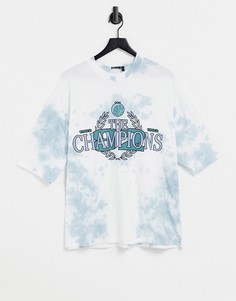 Голубая выбеленная oversized-футболка с принтом в университетском стиле ASOS DESIGN-Голубой