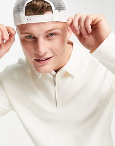 Трикотажное поло цвета экрю на молнии с длинными рукавами Topman-Светло-бежевый цвет