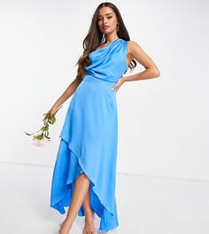 Кобальтово-синее платье макси для подружки невесты на одно плечо TFNC Petite-Голубой