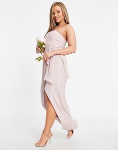 Серовато-бежевое платье-бандо мидакси с плиссировкой и запахом TFNC Bridesmaid-Розовый цвет