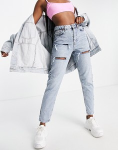 Выбеленные джинсы в винтажном стиле со рваной отделкой Topshop Sofia-Голубой