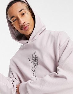 Плотный розовый худи в стиле oversized с принтом контурного рисунка цветка от комплекта ASOS DESIGN