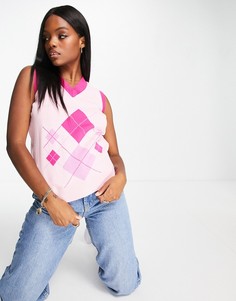 Розовая майка с узором в виде ромбов Unique21-Разноцветный
