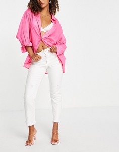 Белые прямые джинсы со рваной отделкой по низу штанин Replay-Белый