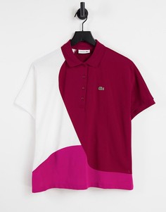 Розовая футболка-поло в стиле колор блок Lacoste-Розовый цвет