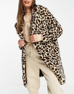 Пальто с леопардовым принтом NA-KD-Черный цвет