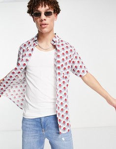 Рубашка с коротким рукавом и красным цветочным принтом Ben Sherman-Белый