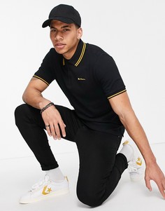 Футболка-поло из пике с широкой контрастной окантовкой Ben Sherman-Черный цвет