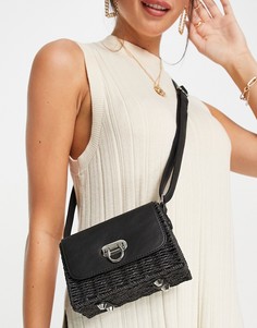 Соломенная сумка через плечо черного цвета с ремешком Truffle Collection-Черный цвет