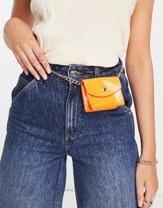 Маленькая лакированная сумка на пояс неоново-оранжевого цвета с цепочкой Truffle Collection-Оранжевый цвет