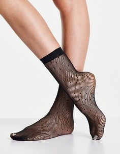 Черные сетчатые носки до щиколотки в горошек Pretty Polly-Черный цвет