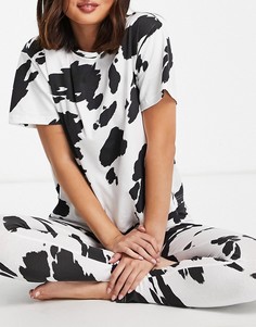Черно-белая пижама с футболкой и леггинсами с абстрактным принтом ASOS DESIGN-Разноцветный