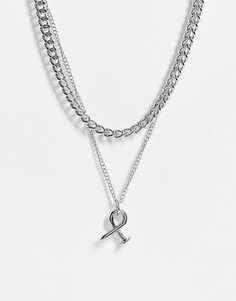 Серебристое ожерелье в несколько рядов из цепочек с подвеской в форме согнутого гвоздя Topshop-Серебристый