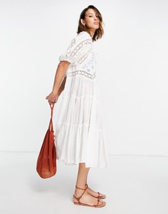 Платье-миди цвета слоновой кости с вышивкой Free People Delilah-Белый