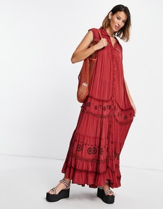 Коричневое платье макси с вышивкой Free People-Коричневый цвет
