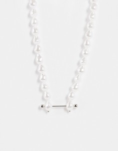 Серебристое ожерелье с искусственным жемчугом и булавкой-штангой ASOS DESIGN-Серебряный