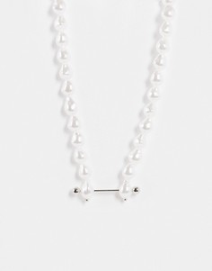 Серебристое ожерелье с искусственным жемчугом и булавкой-штангой ASOS DESIGN-Серебряный