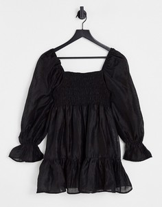 Черное платье мини с присборенной юбкой и пышными рукавами Ghospell-Черный цвет