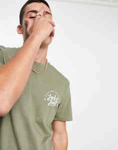 Футболка цвета хаки с круглым логотипом Jack & Jones Originals-Зеленый цвет