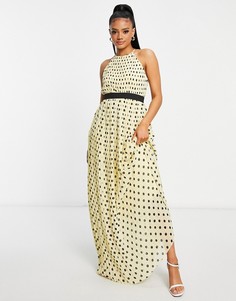 Лимонное плиссированное платье макси в горошек TFNC-Многоцветный