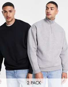 Набор из 2 свитшотов на короткой молнии в стиле oversized черного и серого меланжевого цвета ASOS DESIGN-Многоцветный
