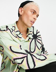 Свободная oversized-рубашка с крупными цветами ASOS DESIGN-Зеленый цвет